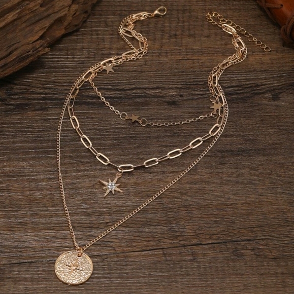Chunky Gold chain layered boho statement necklace set star pendant charm - Picture 6 of 10